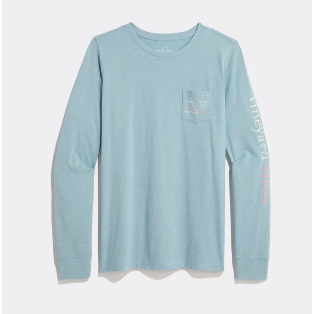 NWT Vineyard Vines BURGEE WHALE Long Slv DUNES TEE Seacliff Blue T-Shirt Top XS